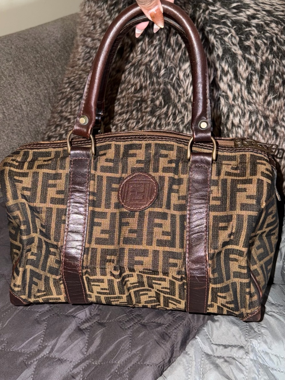 Fendi vintage Designer-Style Brown Patterned  Satchel Boston bag